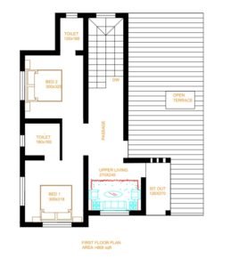 1696 Sq Ft 4BHK Contemporary Style Two-Storey House Free Plan