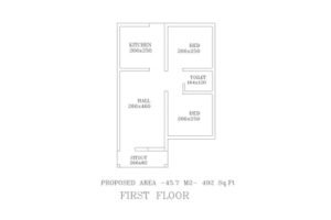 492 Sq Ft 2BHK Contemporary Low Budget House Free Plan