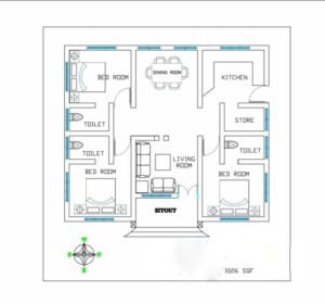 1026 Sq Ft 3BHK Modern Single-Storey House and Free Plan