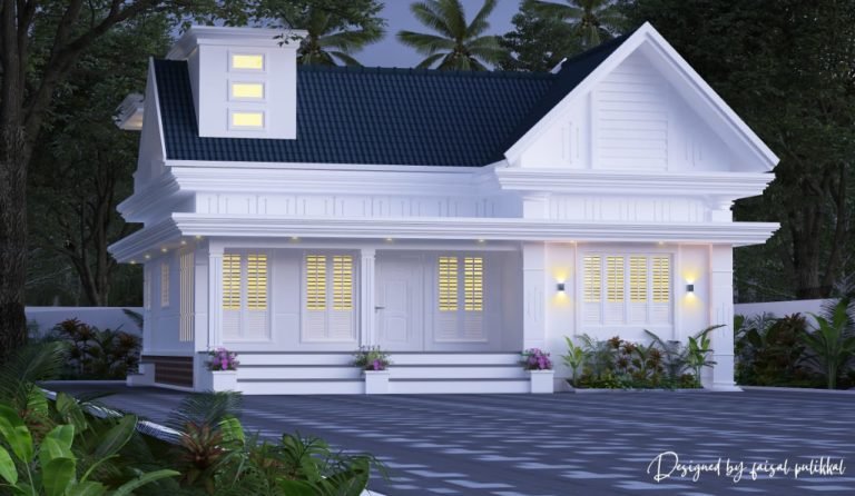 1350 Sq Ft 2BHK Colonial Style Single-Storey House Design