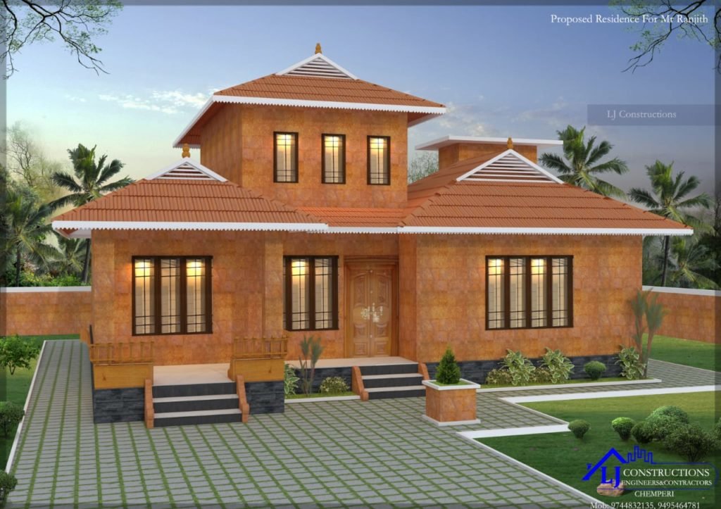1540 Sq Ft 3BHK Traditional Style Single Floor House and Free Plan
