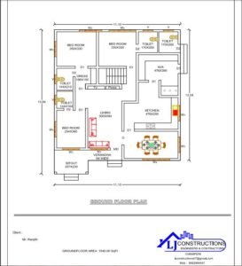 1540 Sq Ft 3BHK Traditional Style Single Floor House and Free Plan
