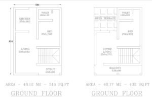 950 Sq Ft 2BHK Two-Storey Low Budget House Free Plan