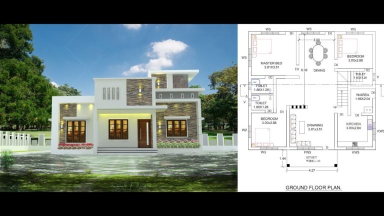 1000 Sq Ft 3BHK Contemporary Style Single-Storey House and Free Plan