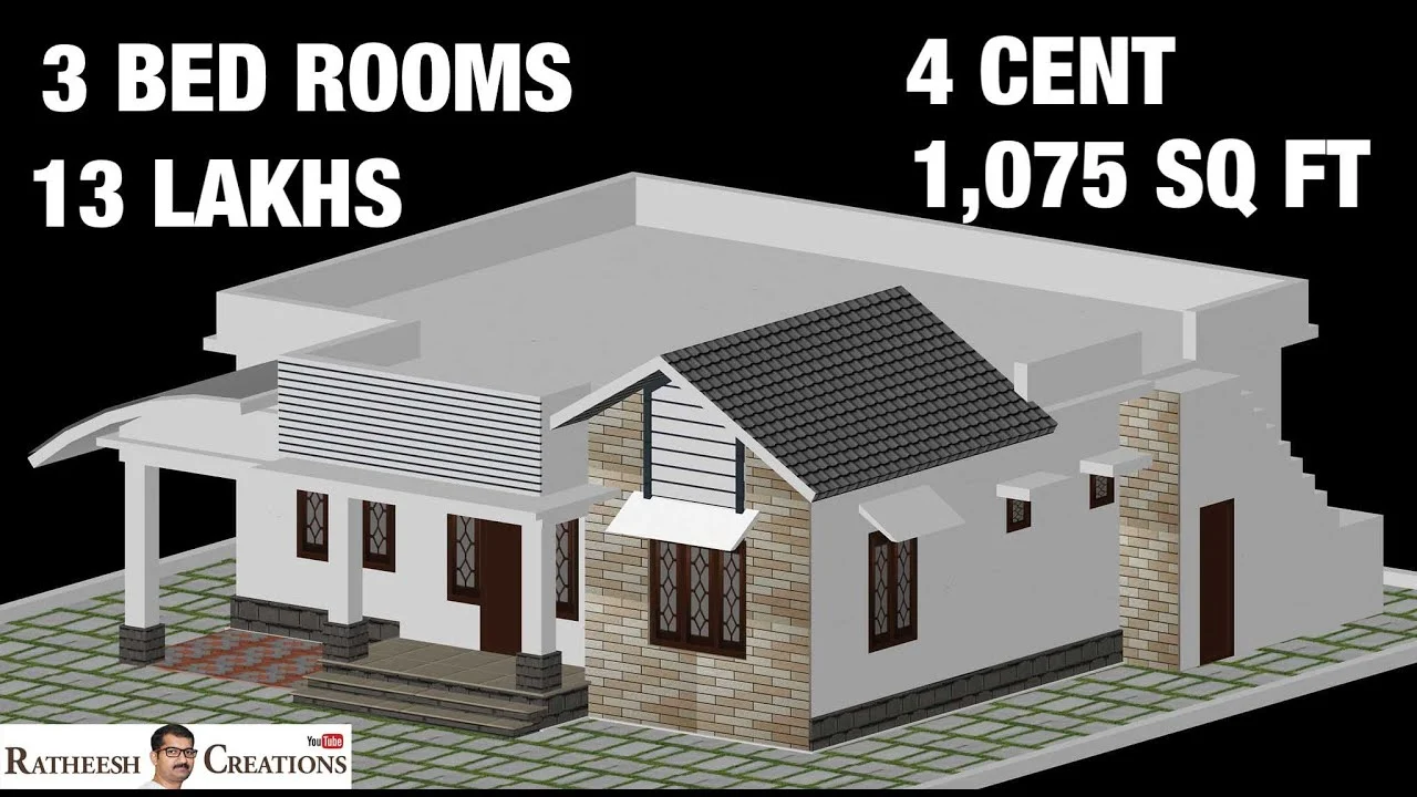1075 Sq Ft 3BHK Contemporary Mix Style House and Free Plan, 13 Lacks