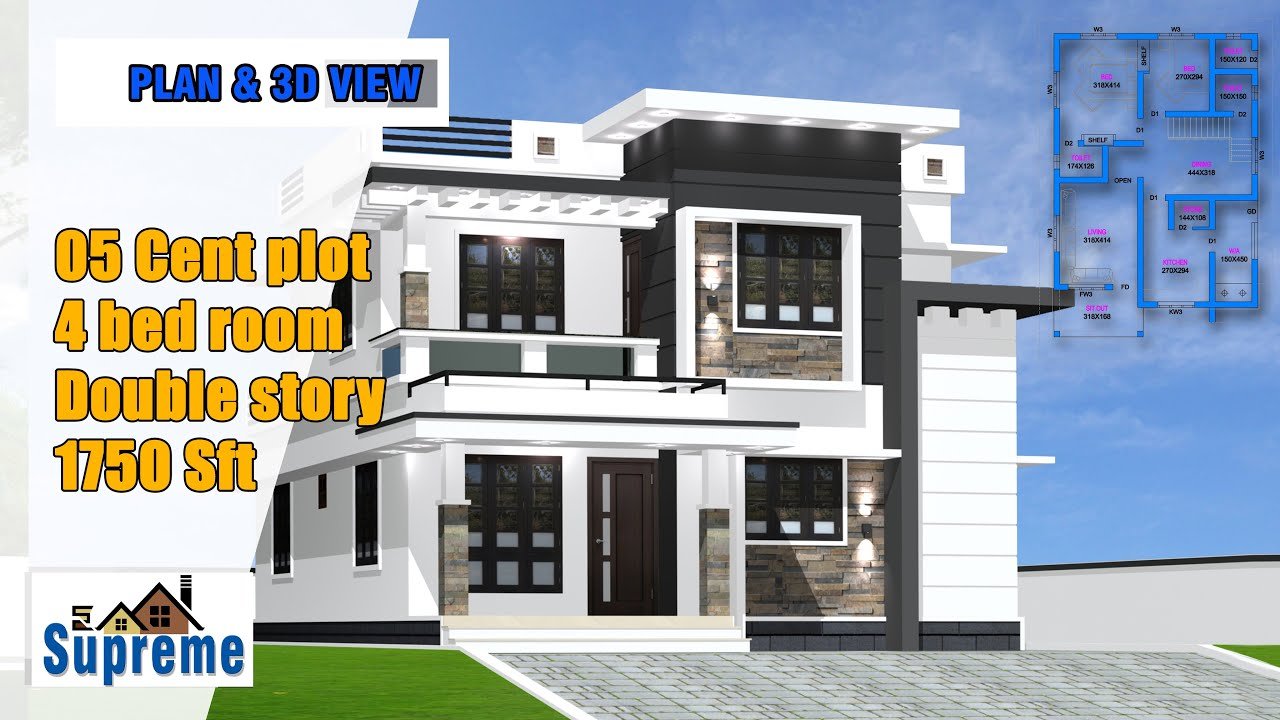 1750 Sq Ft 4BHK Contemporary Style Two-Storey House and Free Plan