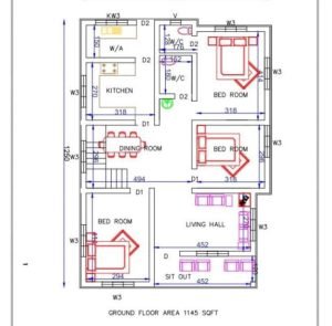 1145 Sq Ft 3BHK Beautiful Single-Storey House and Free Plan