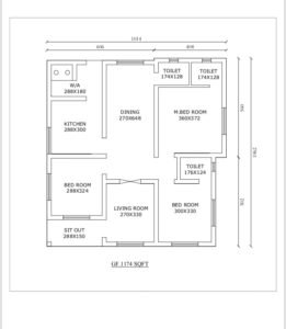 1174 Sq Ft 3BHK Modern and Single Floor House and Free Plan