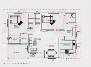 1465 Sq Ft 2BHK Contemporary Style Single Floor House free plan
