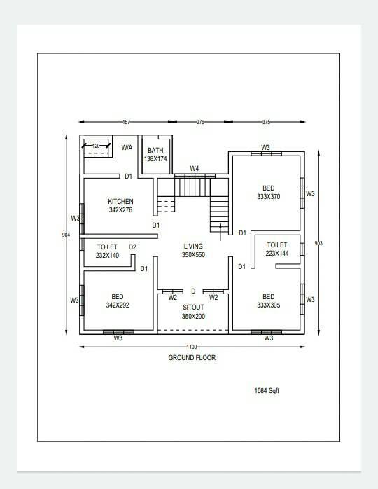 1084 Sq Ft 3BHK Modern Single Floor House and Free Plan, 16 Lacks
