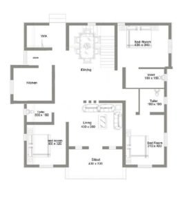 1207 Sq Ft 3BHK Contemporary Style Single Floor House and Free Plan