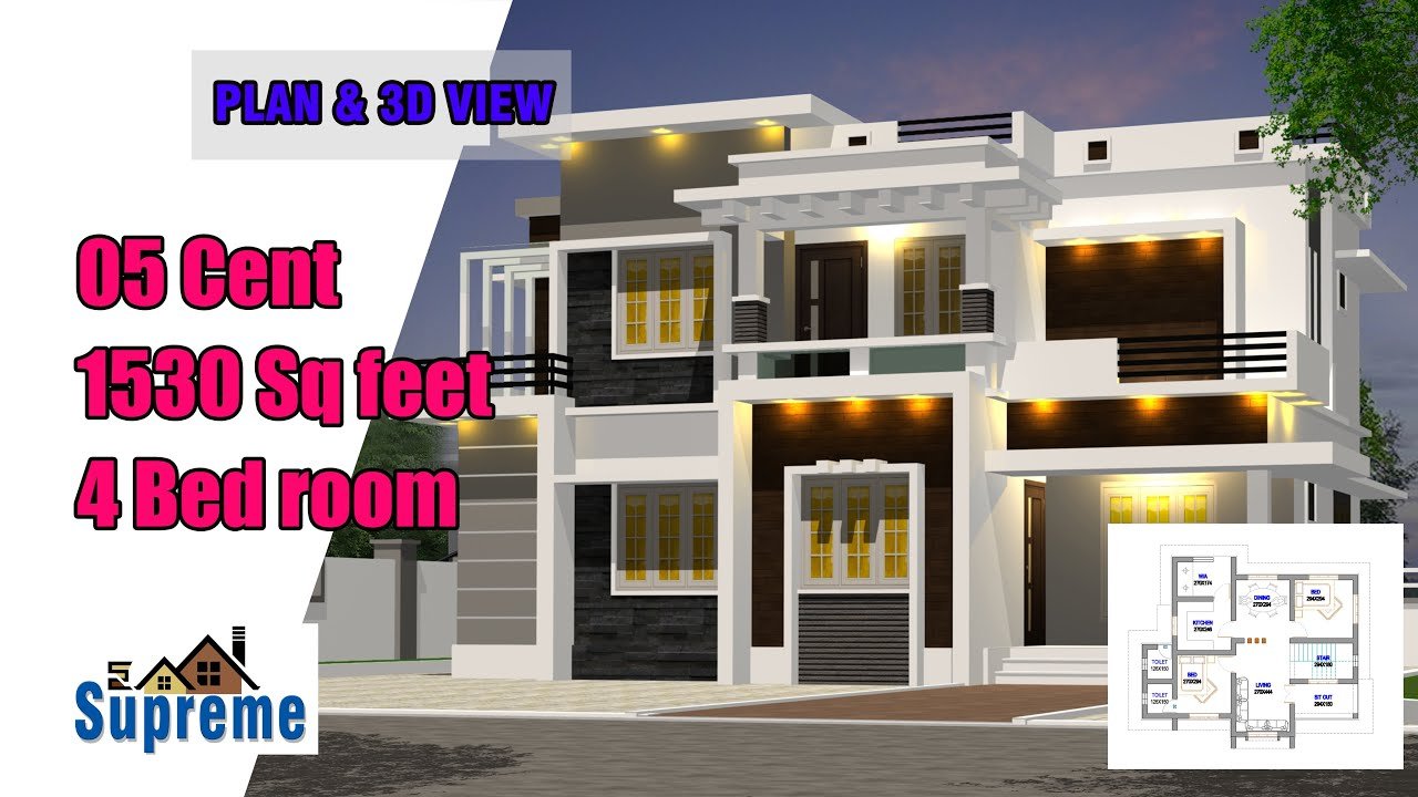 1530 Sq Ft 4BHK Contemporary Style Two-Storey House and Free Plan, 25 Lacks