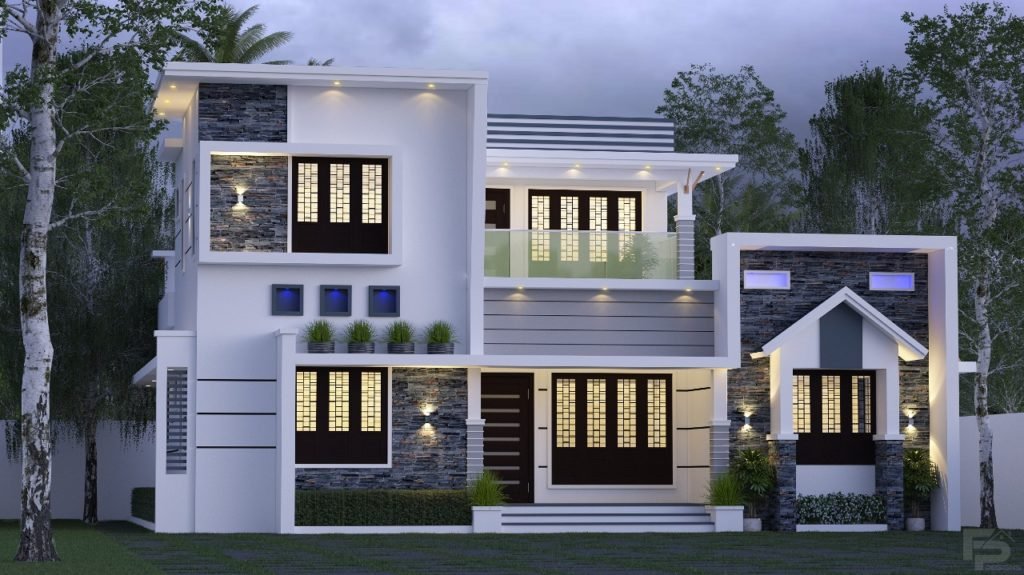 1944 Sq Ft 3BHK Contemporary Style Two-Storey House and Free Plan