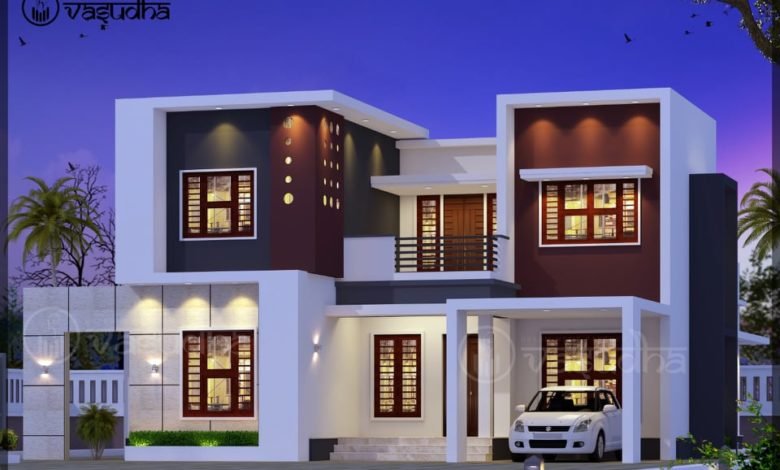 1950 Sq Ft 3BHK Contemporary Style Two-Storey House and Free Plan