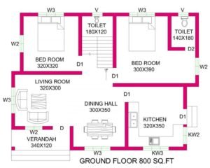 800 Sq Ft 2BHK Beautiful Single-Storey House and Free Plan, 12 Lacks
