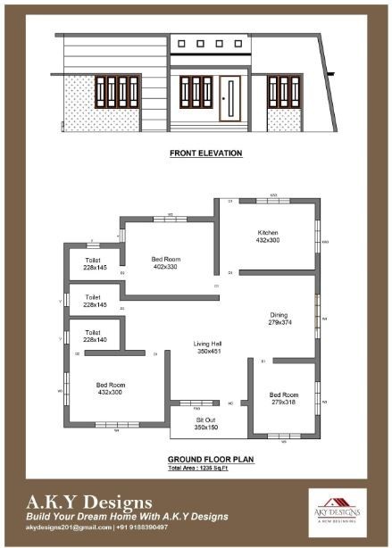 1235 Sq Ft 3BHK Fusion Style Single Floor Home and Free Plan
