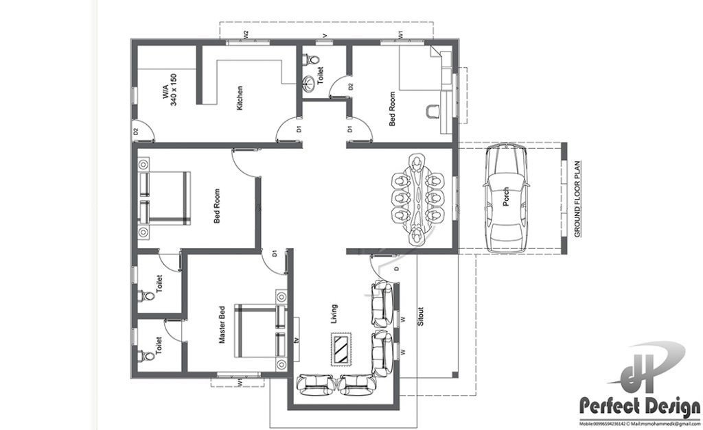 1420 Sq Ft 3BHK Traditional Style Single Floor Home and Free Plan