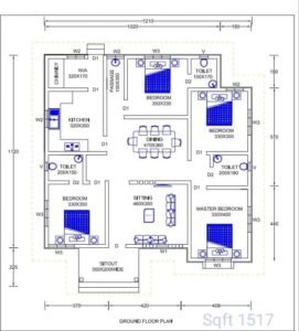 1517 Sq Ft 4BHK Box Type Single Floor Home and Free Plan
