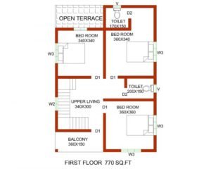 1610 Sq Ft 4BHK Contemporary Style Double Floor Home and Free Plan
