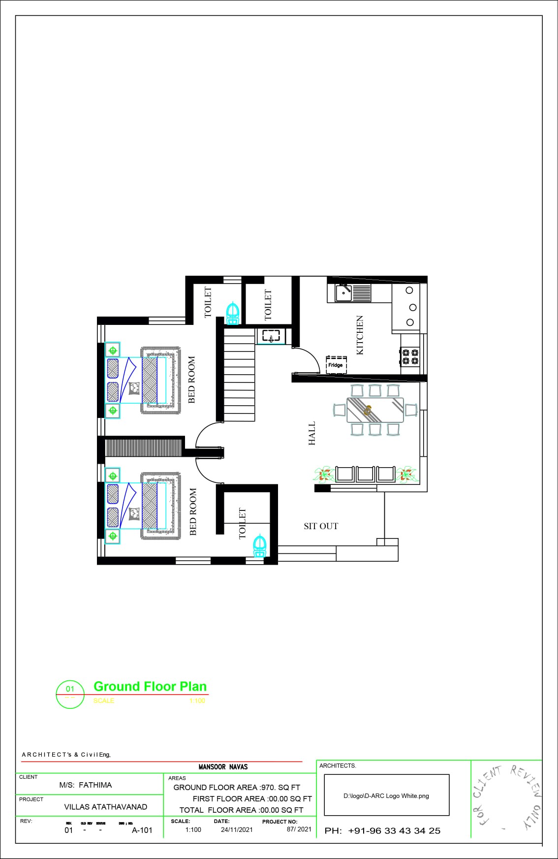 970 Sq Ft 2BHK Modern Single Floor Home and Free Plan, 15 Lacks