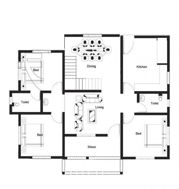 1026 Sq Ft 3BHK Modern Home and Free Plan, 15 Lacks