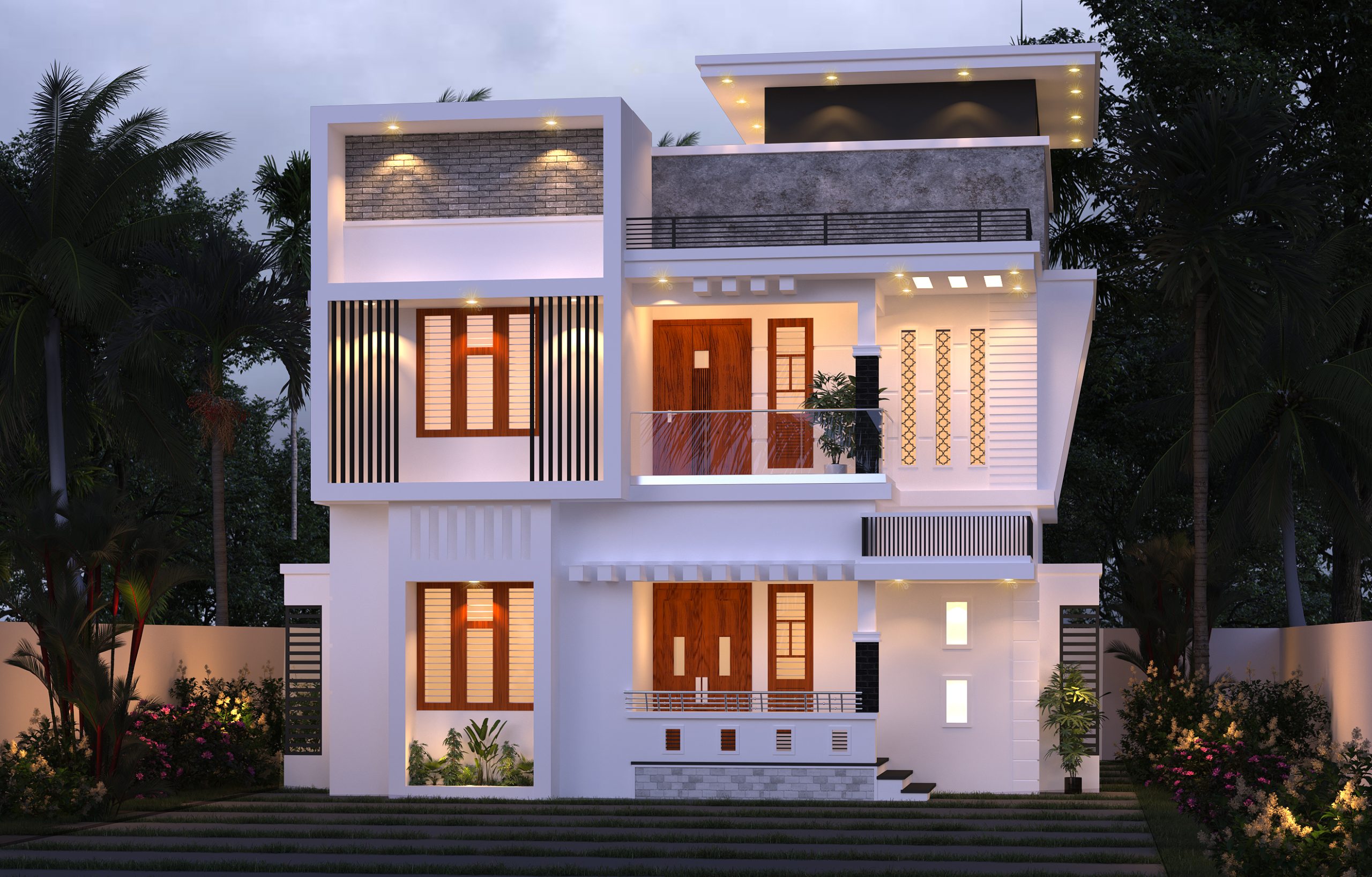 1355 Sq Ft 4BHK Contemporary Style Two Storey Home and Free Plan.