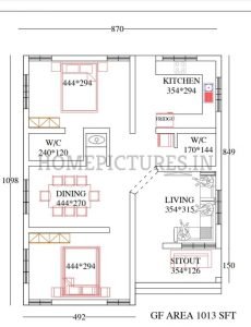 1013 Sq Ft 2 BHK Home at 10 Cent Plot, Free Plan, 16 Lacks