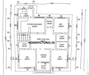 1300 Sq Ft 3 BHK Home at 8 Cent Plot, Free Plan, 22 Lacks