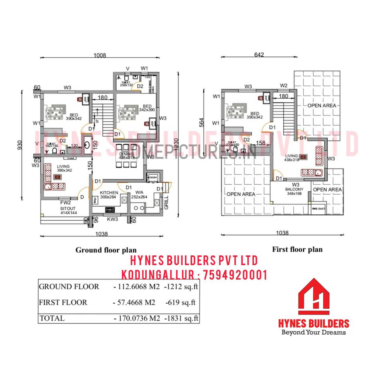 1831 Sq Ft 3 BHK Home at 11 Cent, Free Plan, 47 Lacks