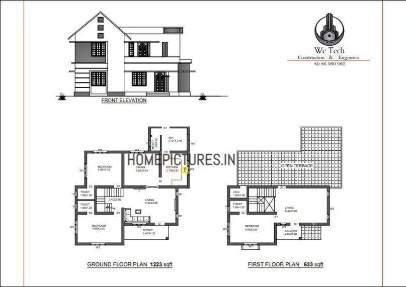 1856 Square Feet 3 Bedroom Contemporary Style House design