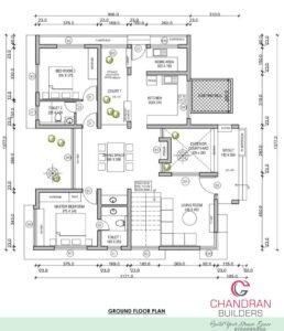 Ground floor plan of the contemporary house at Ehrissur