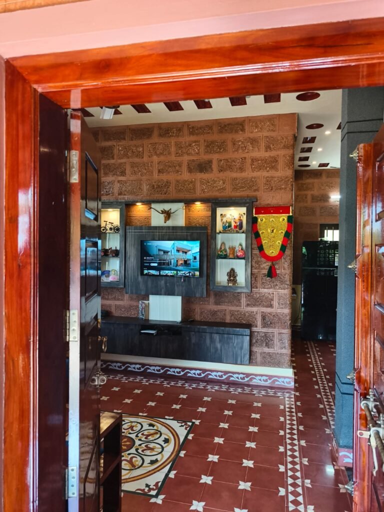 Traditional Kerala house sitout with natural ventilation jali design